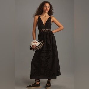 Vineyard Bahl Sleeveless V-neck Floral Cutwork Midi Dress, Size XS